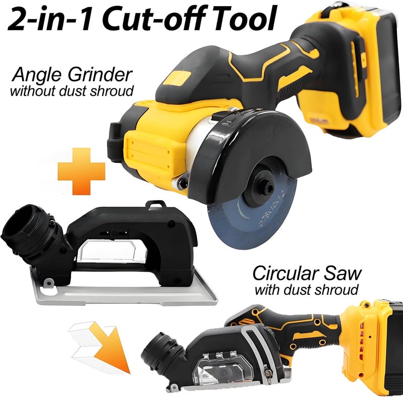 SQFOR Cordless Cut-Off Tool, 20000RPM Angle Grinder & Circular Saw Fits Dewalt 20V Max Battery, Detachable Dust Shroud with Adjustable Metal Plate, 4x 3” Saw Blades for Wood Plastic Tile Metal (No Battery) - Image 2